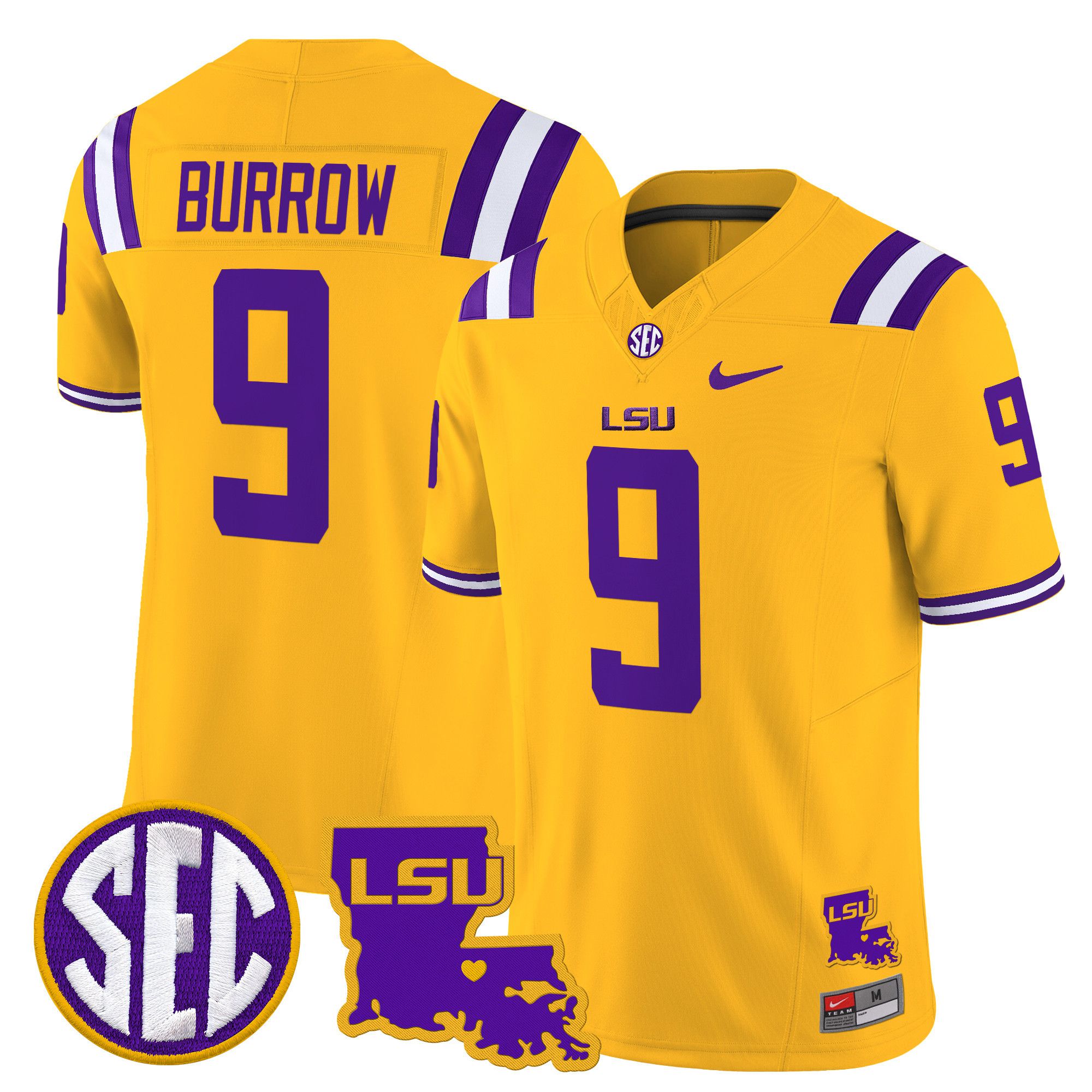 Men LSU Tigers #9 Burrow Yellow 2024 Nike Louisiana Patch Vapor Limited NCAA Jersey